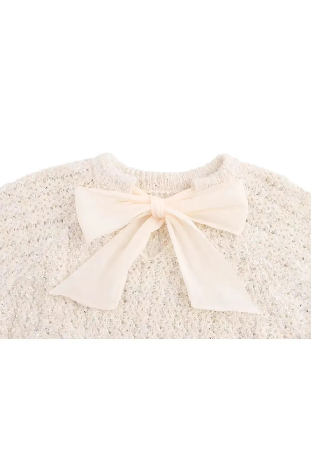 ' Abigail' Sequined Organza Bow Crochet Cardigan(2 color)