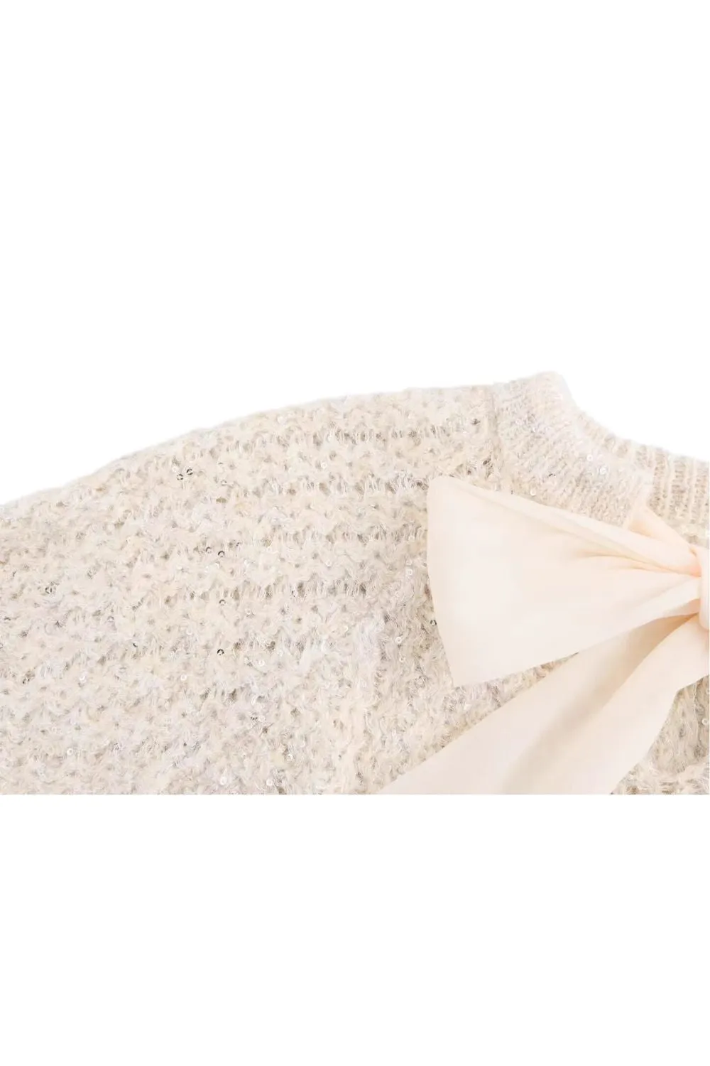 ' Abigail' Sequined Organza Bow Crochet Cardigan(2 color)