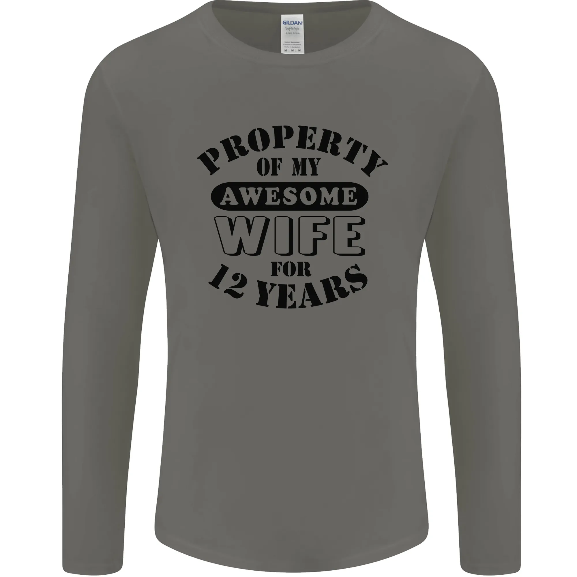 12th Wedding Anniversary 12 Year Funny Wife Mens Long Sleeve T-Shirt