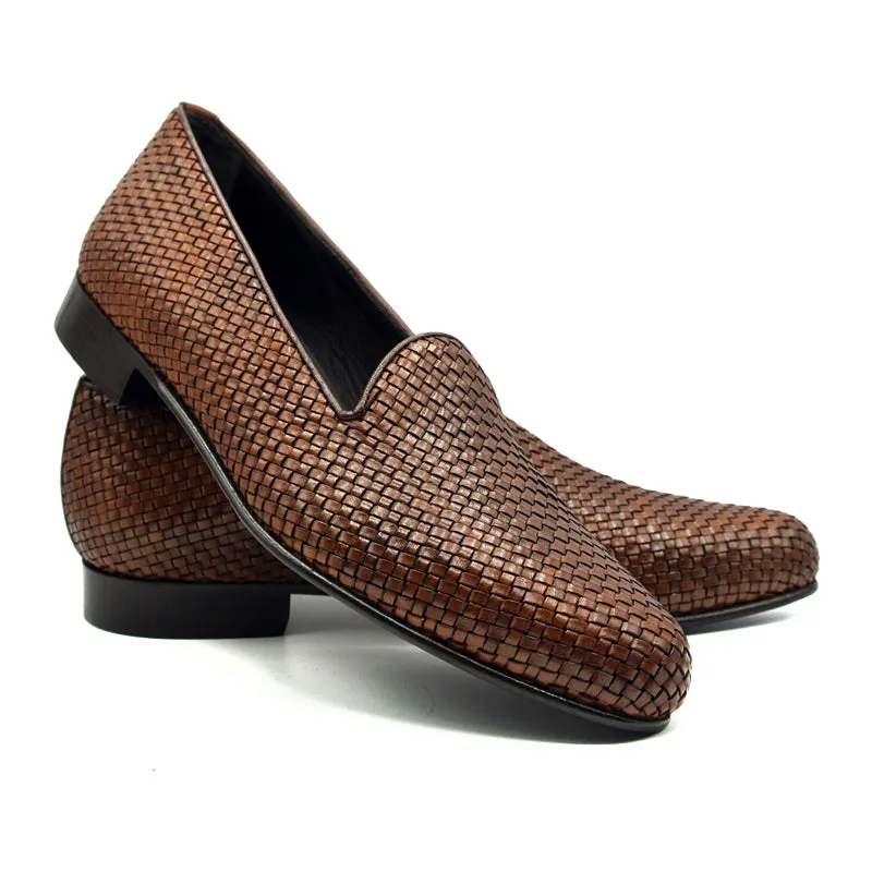 15-211-CGN CESTINO Calfskin Basketweave Slip On, Cognac