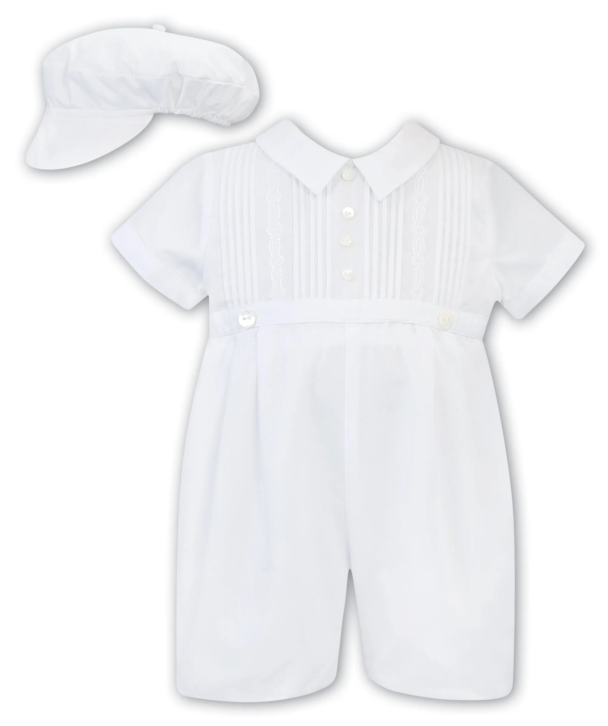 2 Piece Boys Christening Romper w/Hat