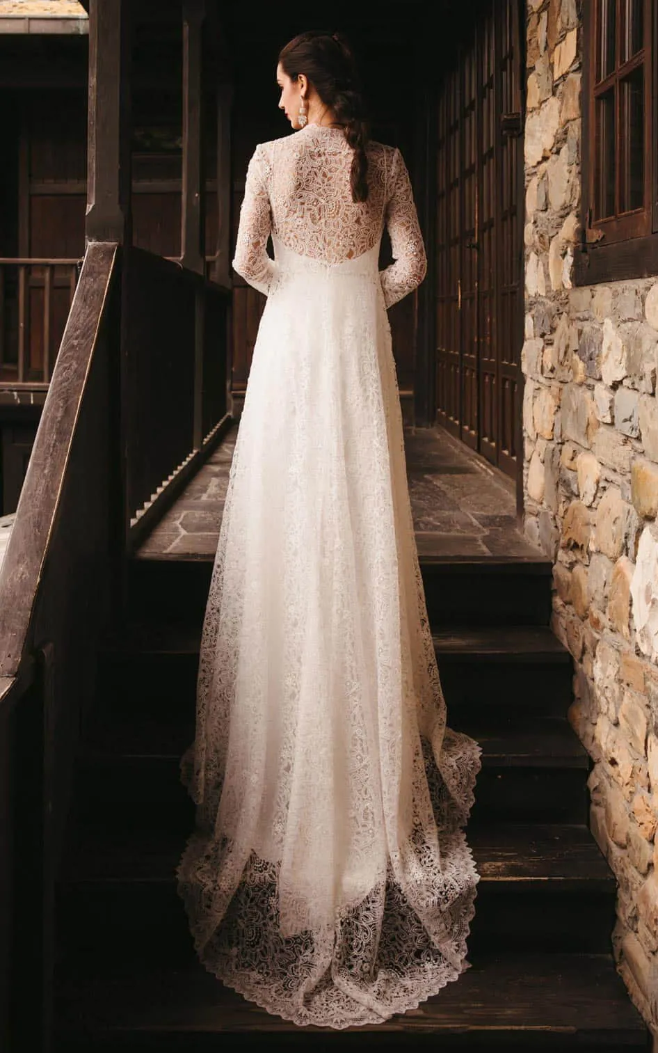 A-Line Country V-neck Lace Bohemian Wedding Dress With Illusion And Appliques-716720