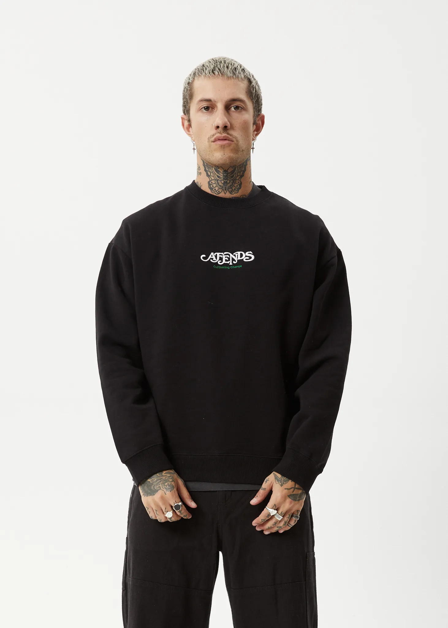 AFENDS Mens Break Through - Crew Neck - Black