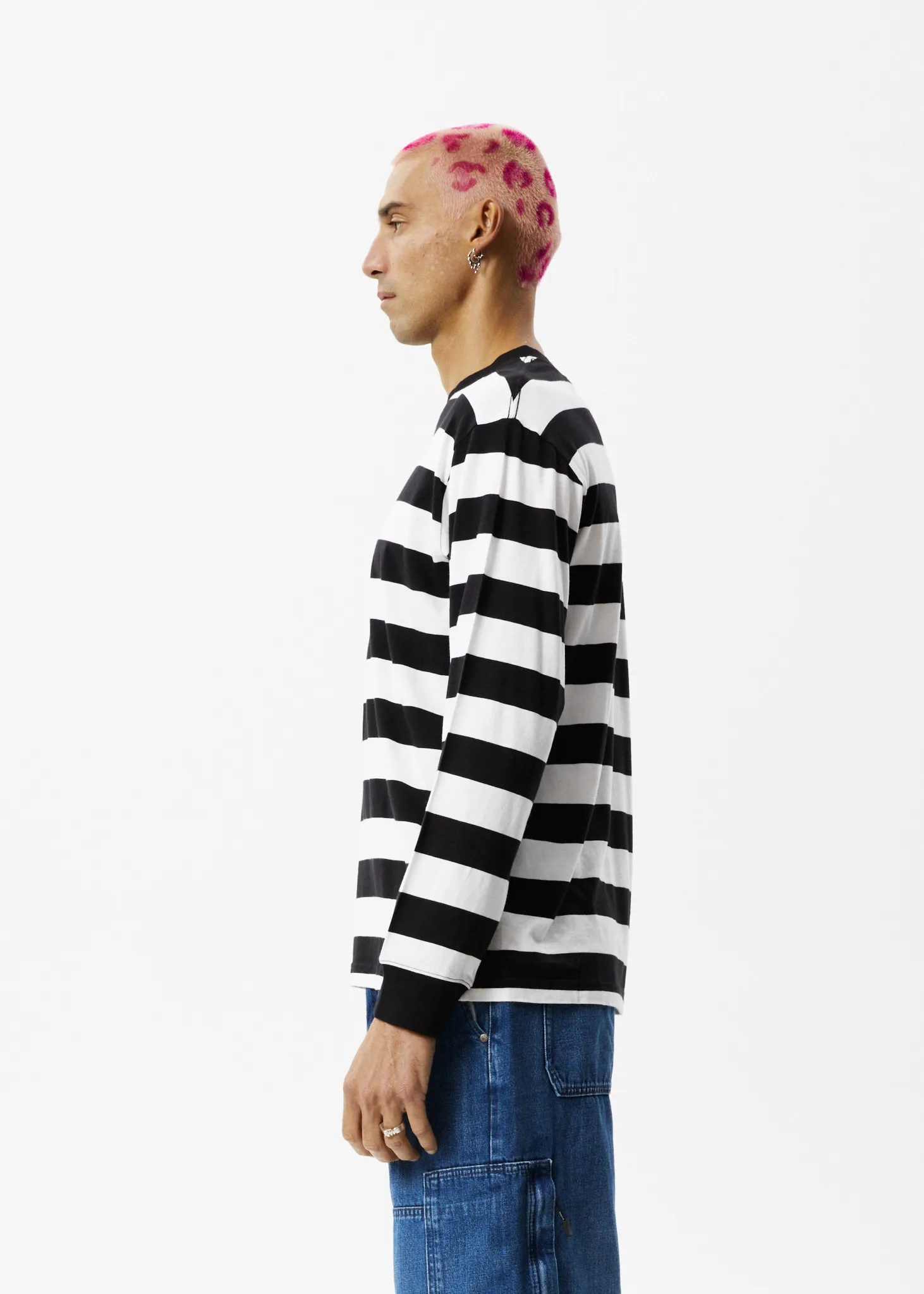 AFENDS Mens Needle - Striped Long Sleeve Logo T-Shirt - Black Stripe