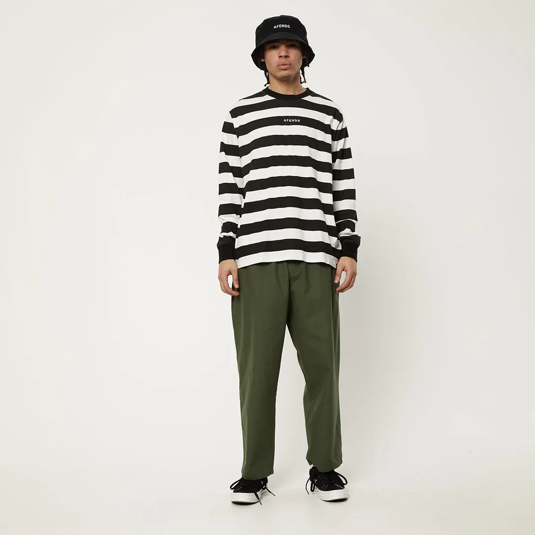 AFENDS Mens Needle - Striped Long Sleeve Logo T-Shirt - Black Stripe