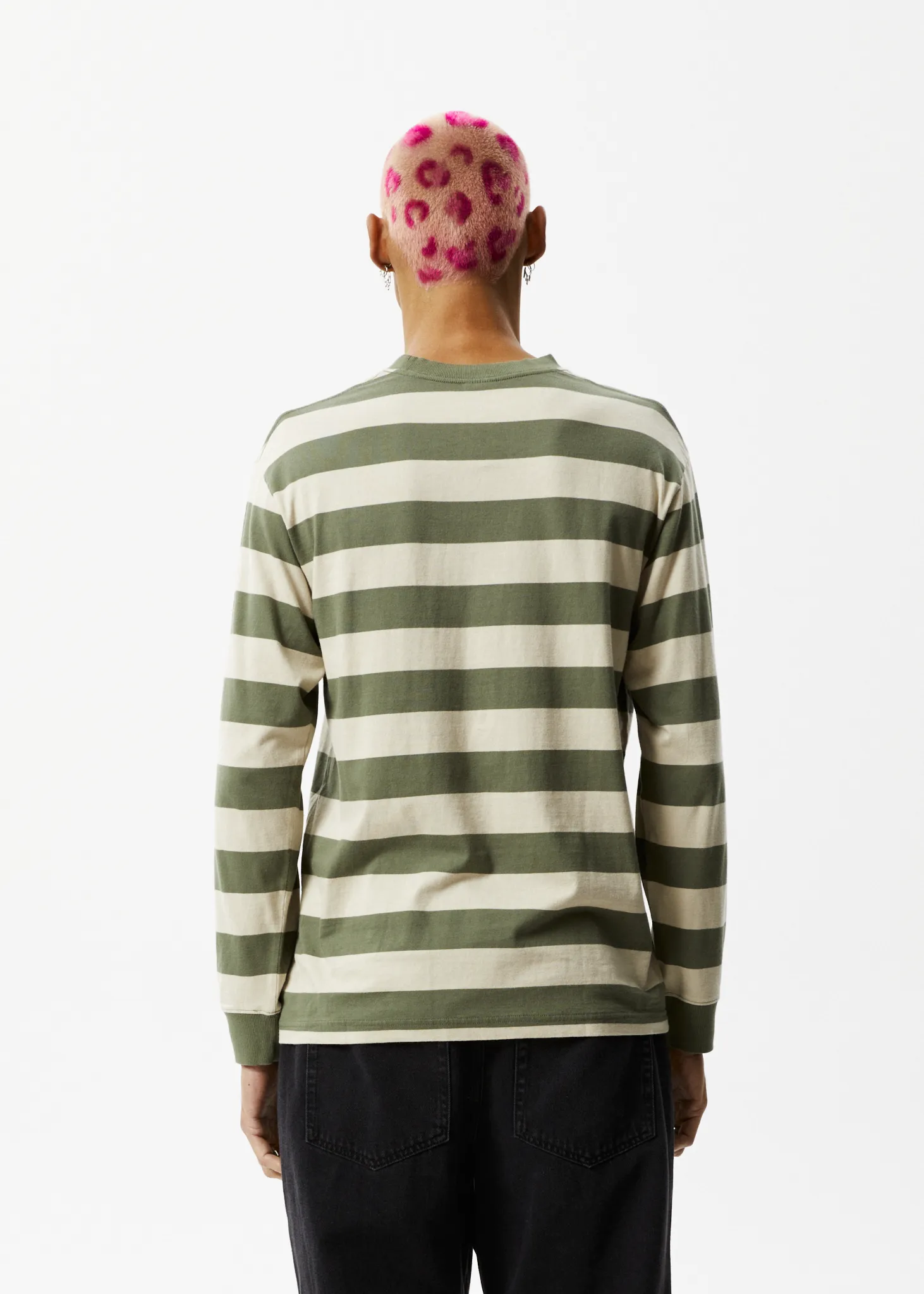 AFENDS Mens Needle - Striped Long Sleeve Logo T-Shirt - Cypress Stripe