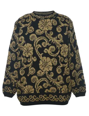 Alfred Dunner Lurex Thread Pattern Black & Gold Sparkly Jumper - S