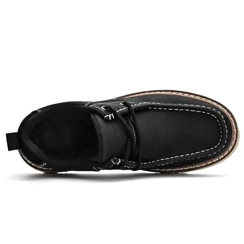 ALITIKAVIC Mens Moccasin Leather Shoes Breathable Casual Loafers Black