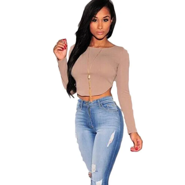 Amazing Women's Sexy Mini Long Sleeve Zipper Top t shirt  Crop Top Style