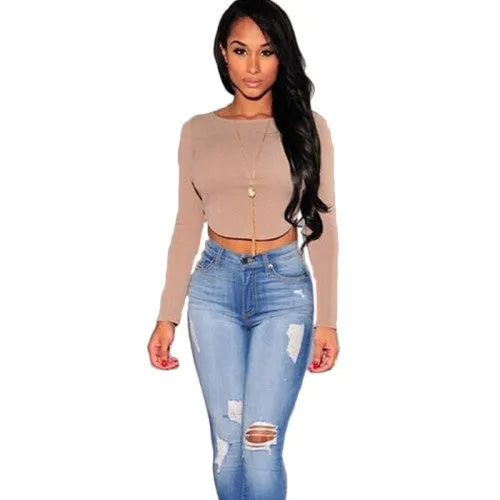 Amazing Women's Sexy Mini Long Sleeve Zipper Top t shirt  Crop Top Style