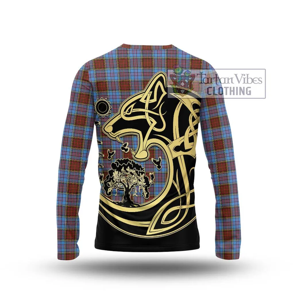 Anderson Modern Tartan Long Sleeve T-Shirt with Family Crest Celtic Wolf Style