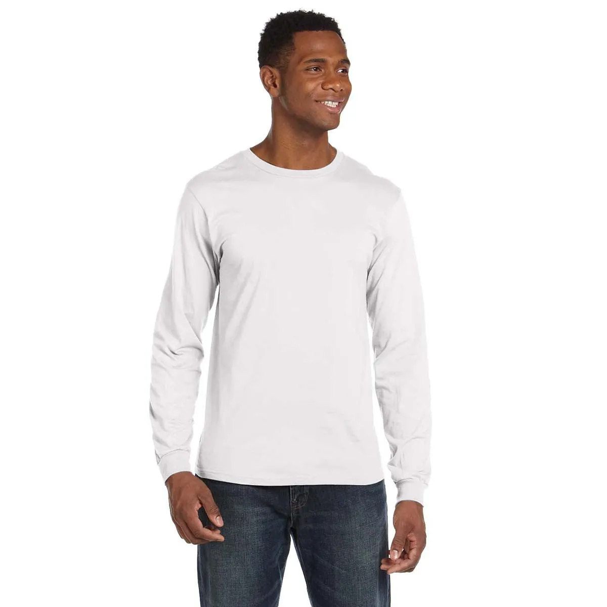 Anvil Men's White Lightweight Long-Sleeve T-Shirt