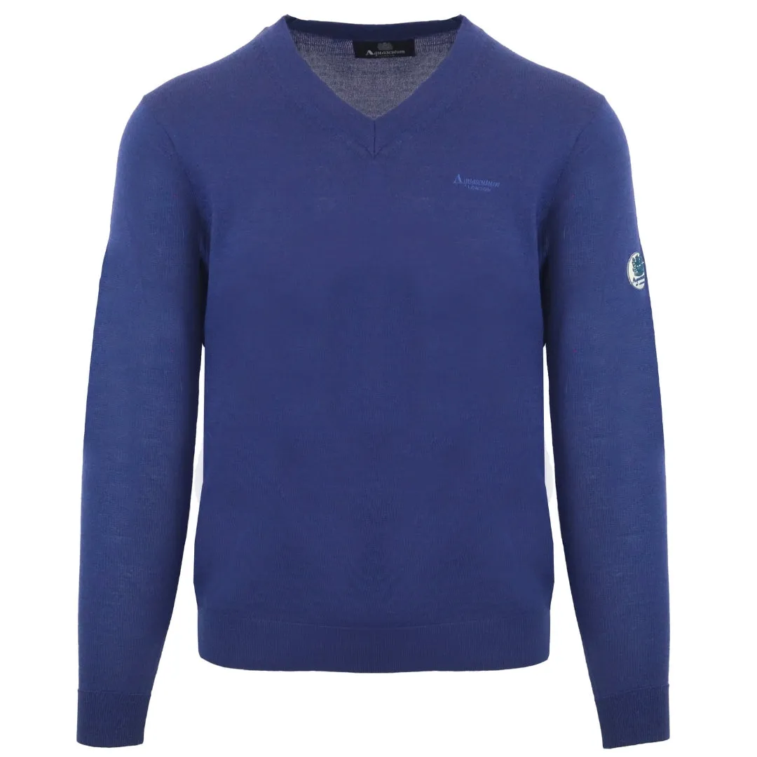 Aquascutum V-Neck Blue Pull Over Jumper