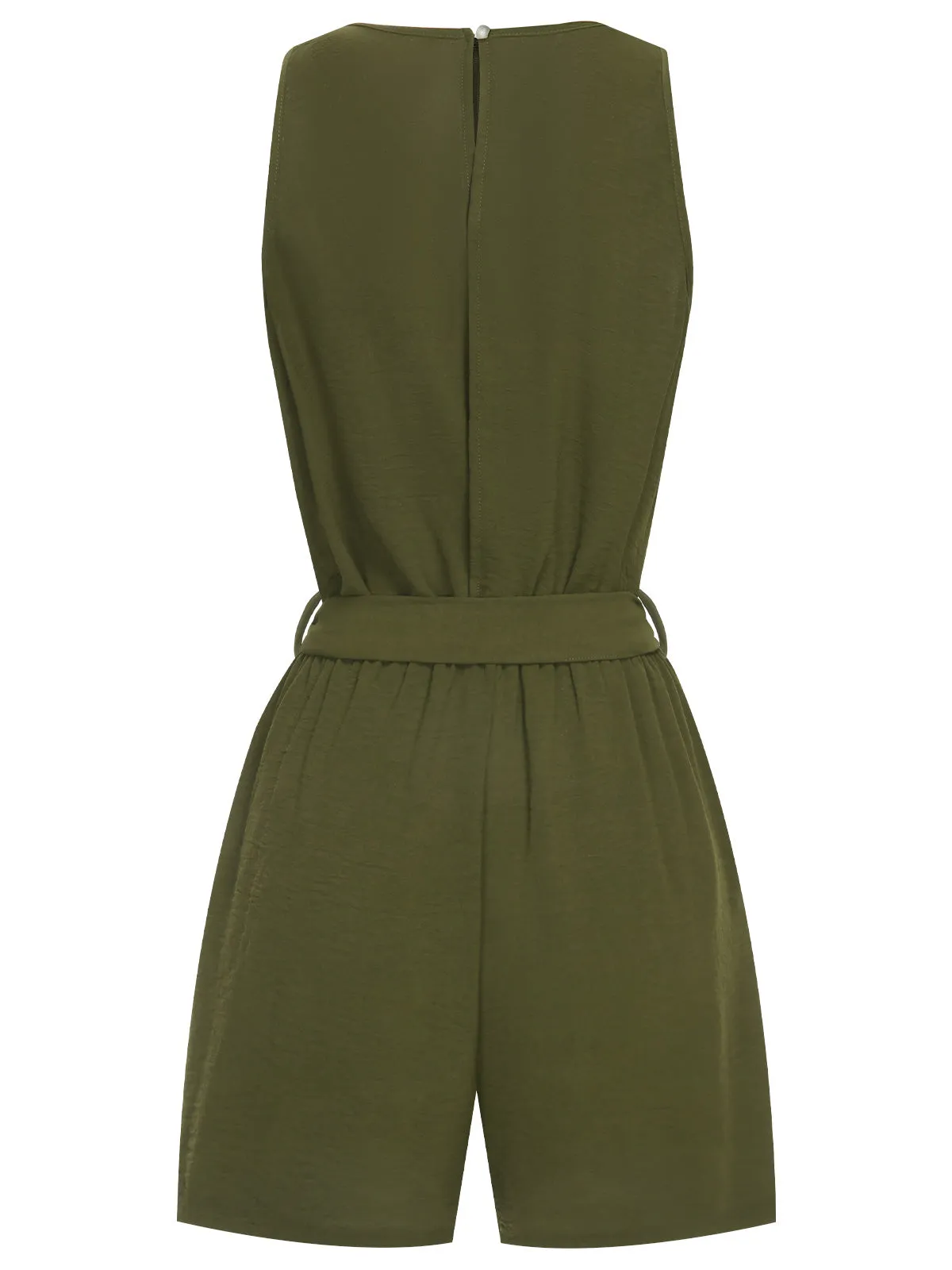 Army Green 1950s Lace V-Neck Patchwork Romper