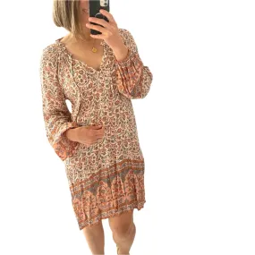 Arnhem Size 8 Long Sleeve Short Dress Paisley RRP $169 Boho Floral Beige