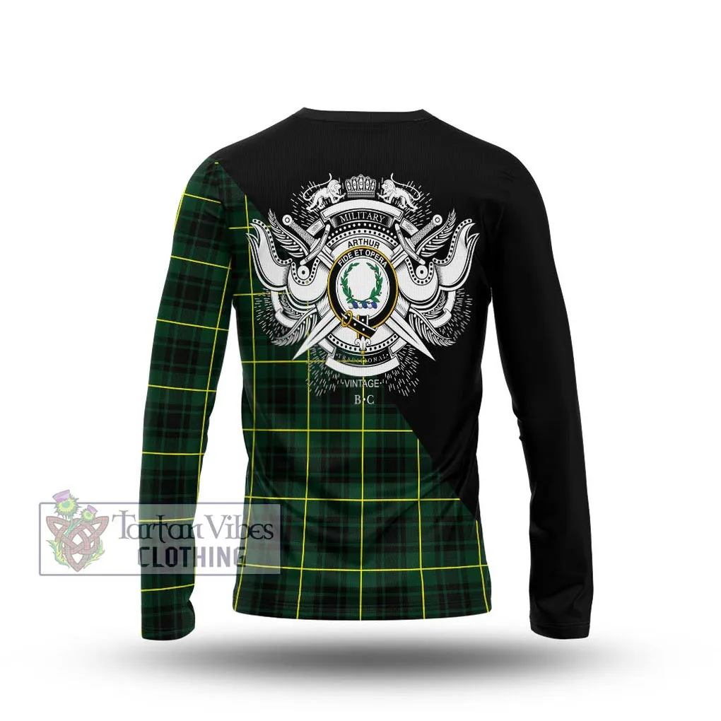 Arthur Modern Tartan Long Sleeve T-Shirt with Family Crest and Military Logo Style