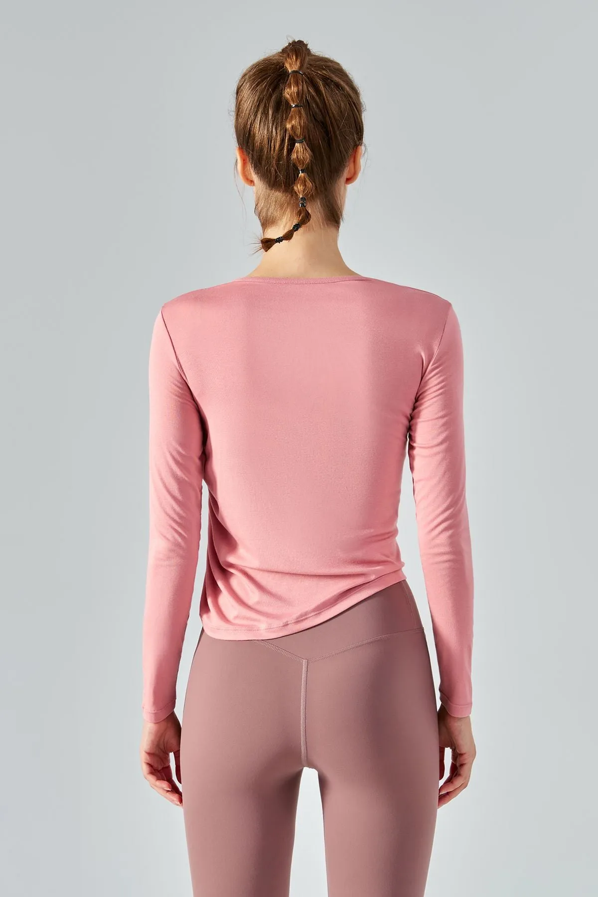 Asymmetrical Hem Long Sleeve Tops with Drawstring