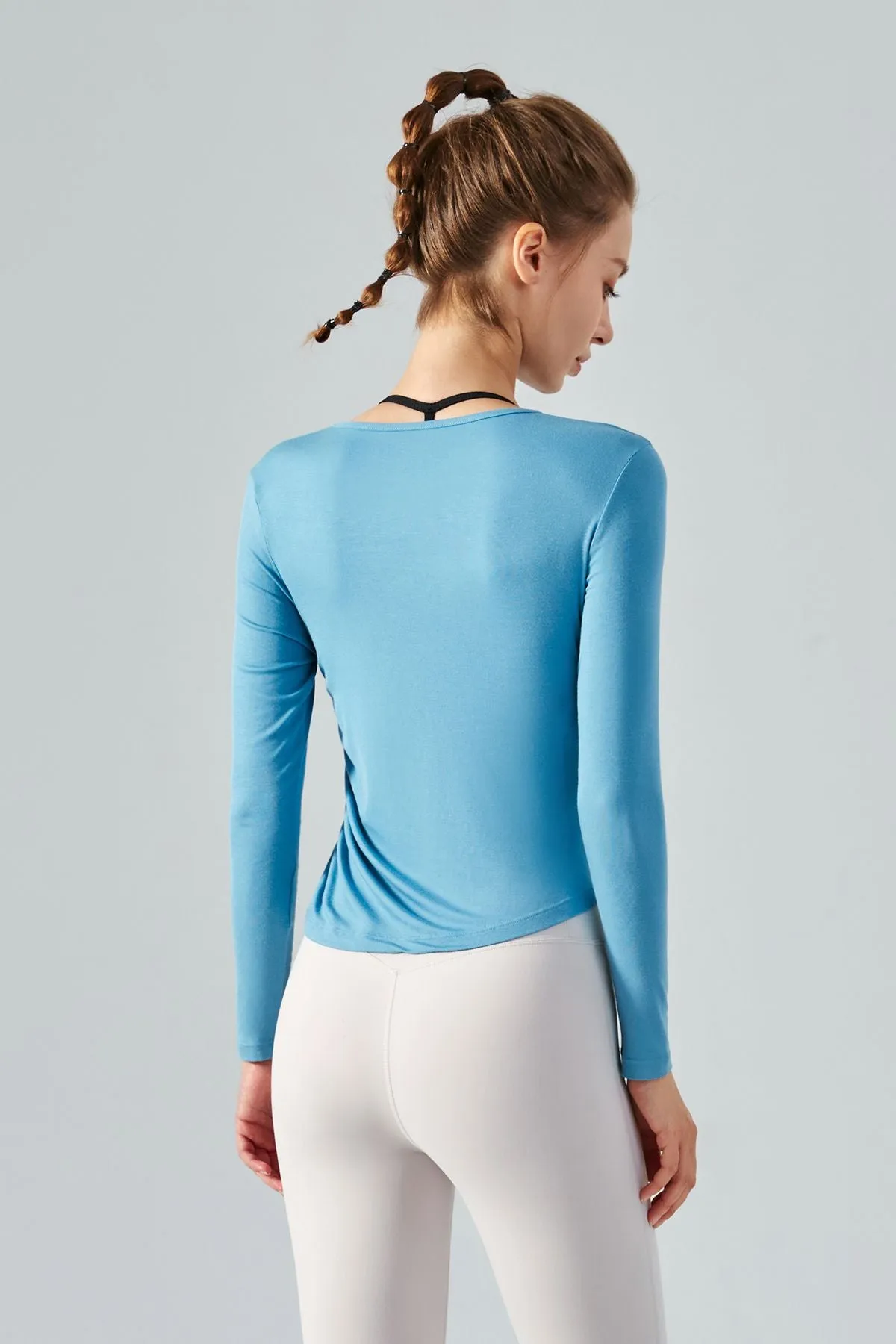 Asymmetrical Hem Long Sleeve Tops with Drawstring