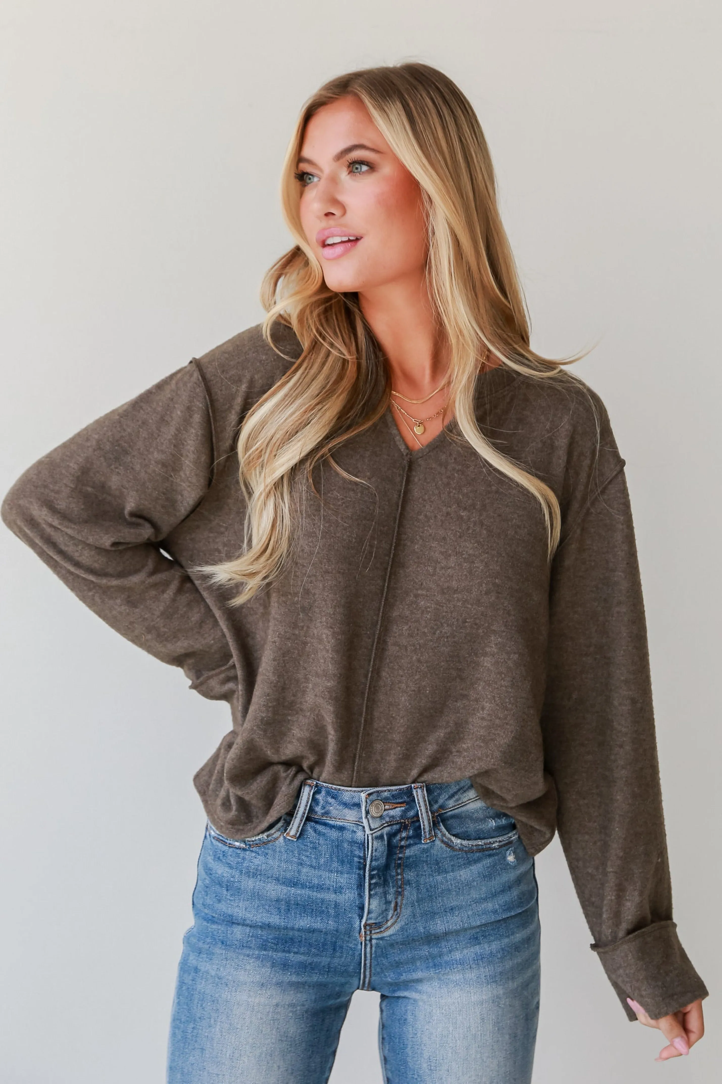 Aurora Olive Brushed Knit Top - DOORBUSTER