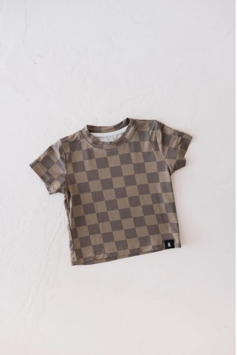 Basic Bamboo Tee | Faded Brown Checkerboard