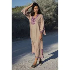 Beige with Lilac Caftan Kaftan Nadia Maxi Dress-moroccan kaftan