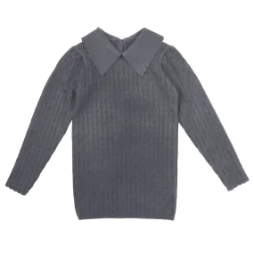 Belati  Light Blue Pointelle Collared Knit