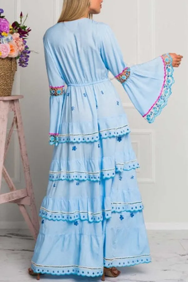 Bell Sleeve Ruffle Bohemian Long Dress