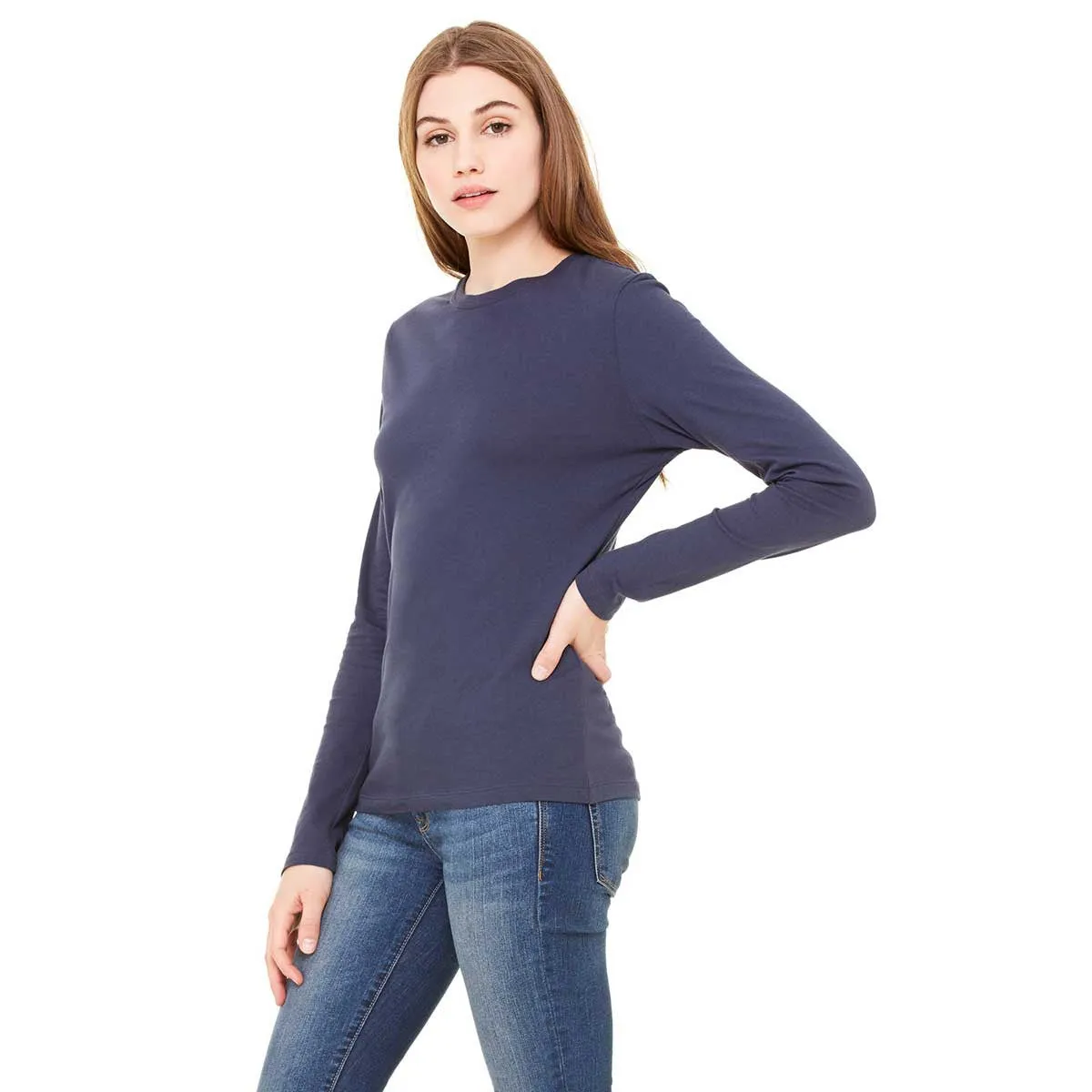 Bella   Canvas Women's Navy Jersey Long-Sleeve T-Shirt