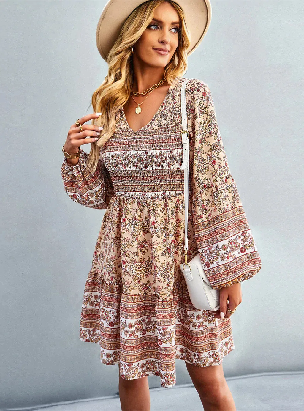 BerryBetty - Bohemian Casual Long Sleeve Print Dress