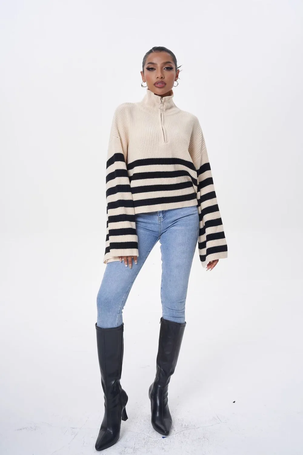 'Beth' Half-Zip Knit Pullover Sweater (3 color)