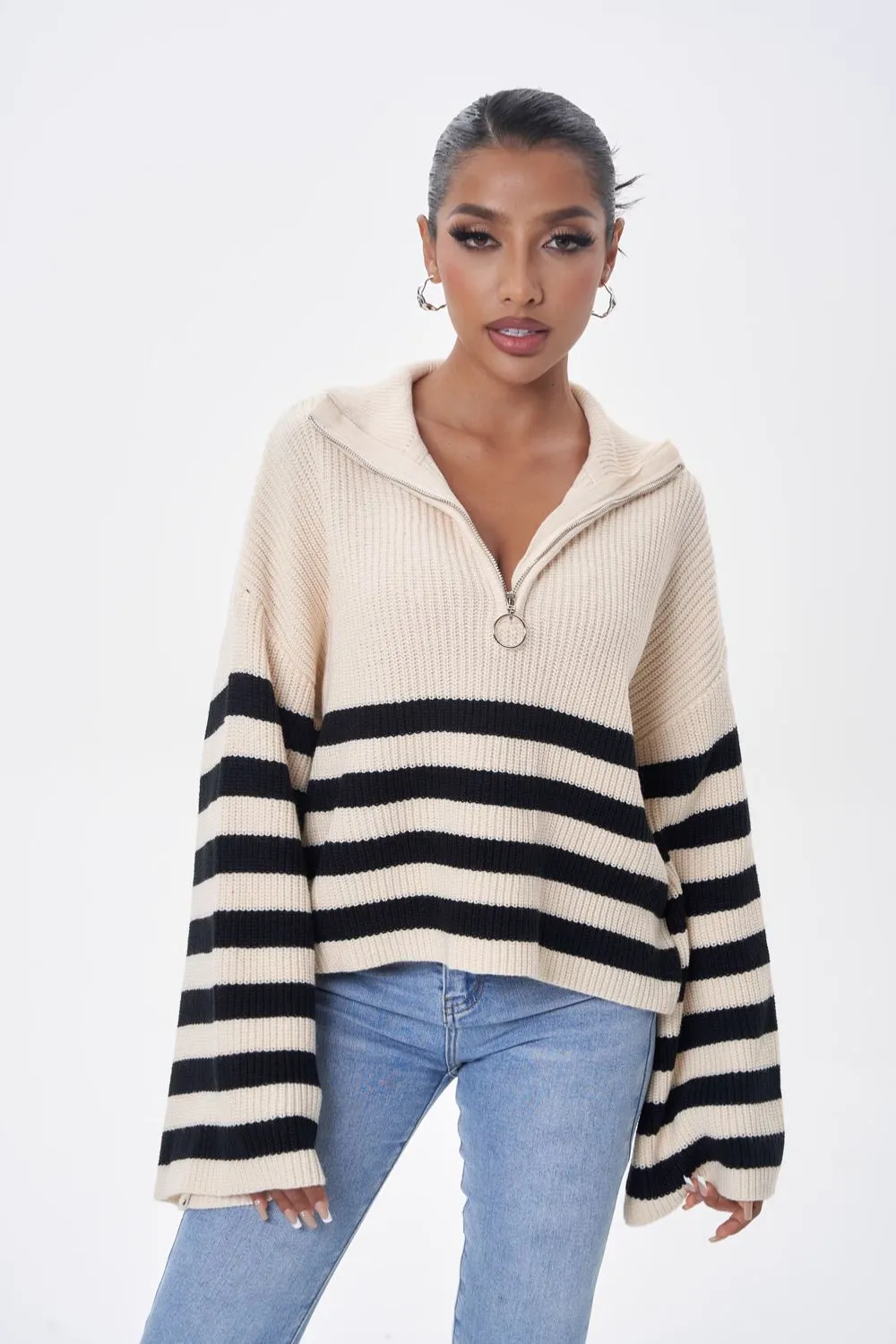 'Beth' Half-Zip Knit Pullover Sweater (3 color)