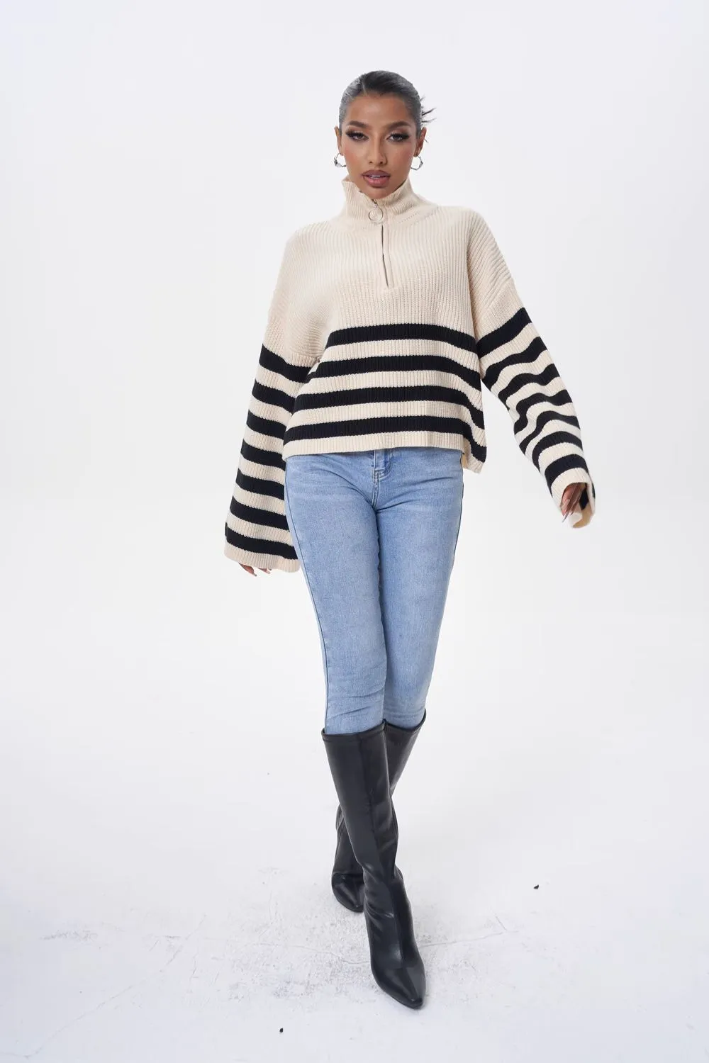 'Beth' Half-Zip Knit Pullover Sweater (3 color)