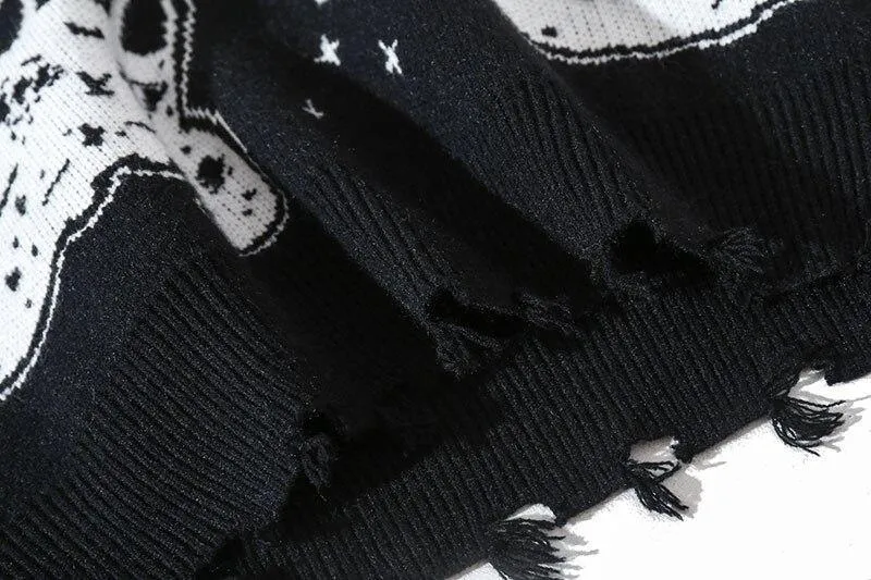 Black and White Cats Knitted Jumpers Casual Sweater Stars Kitten Fun Unique Geek Chic Warm Fun Weird Ugly Pullover