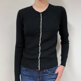 Black Cable Cashmere Crew Neck Cardigan Extra Small