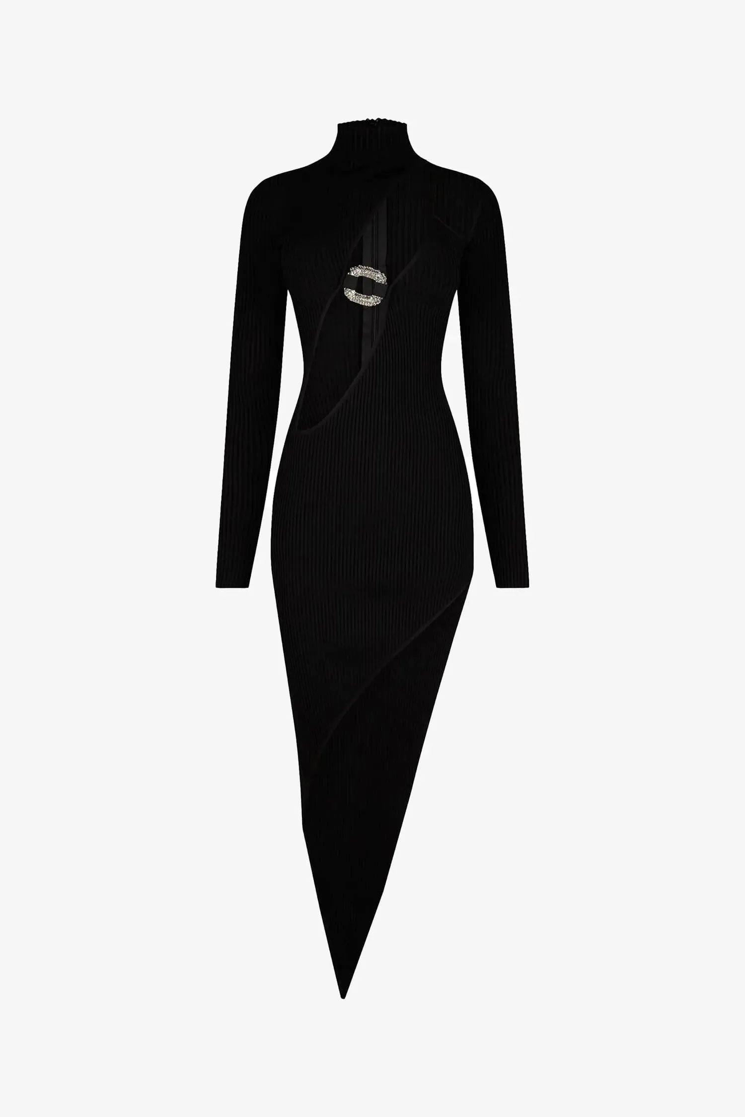 Black Cutout Asymmetrical Sweater Midi Dress