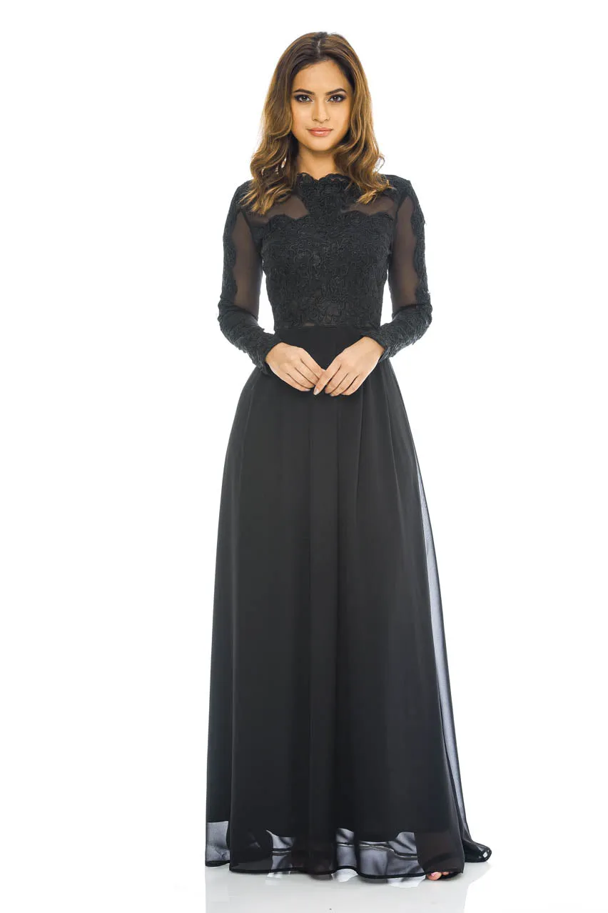 Black Long  Sleeved   Lace  Maxi Dress