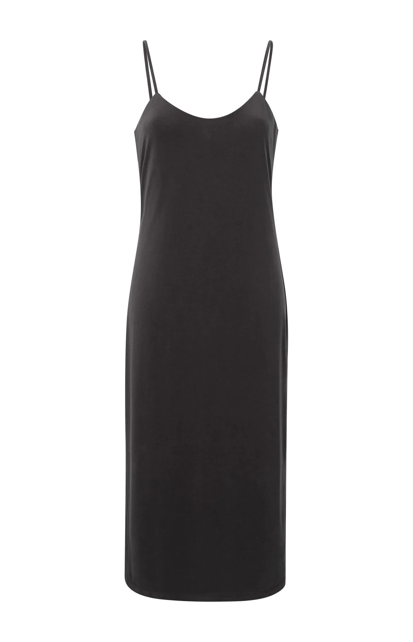 Black slip dress with thin straps in jersey fabric