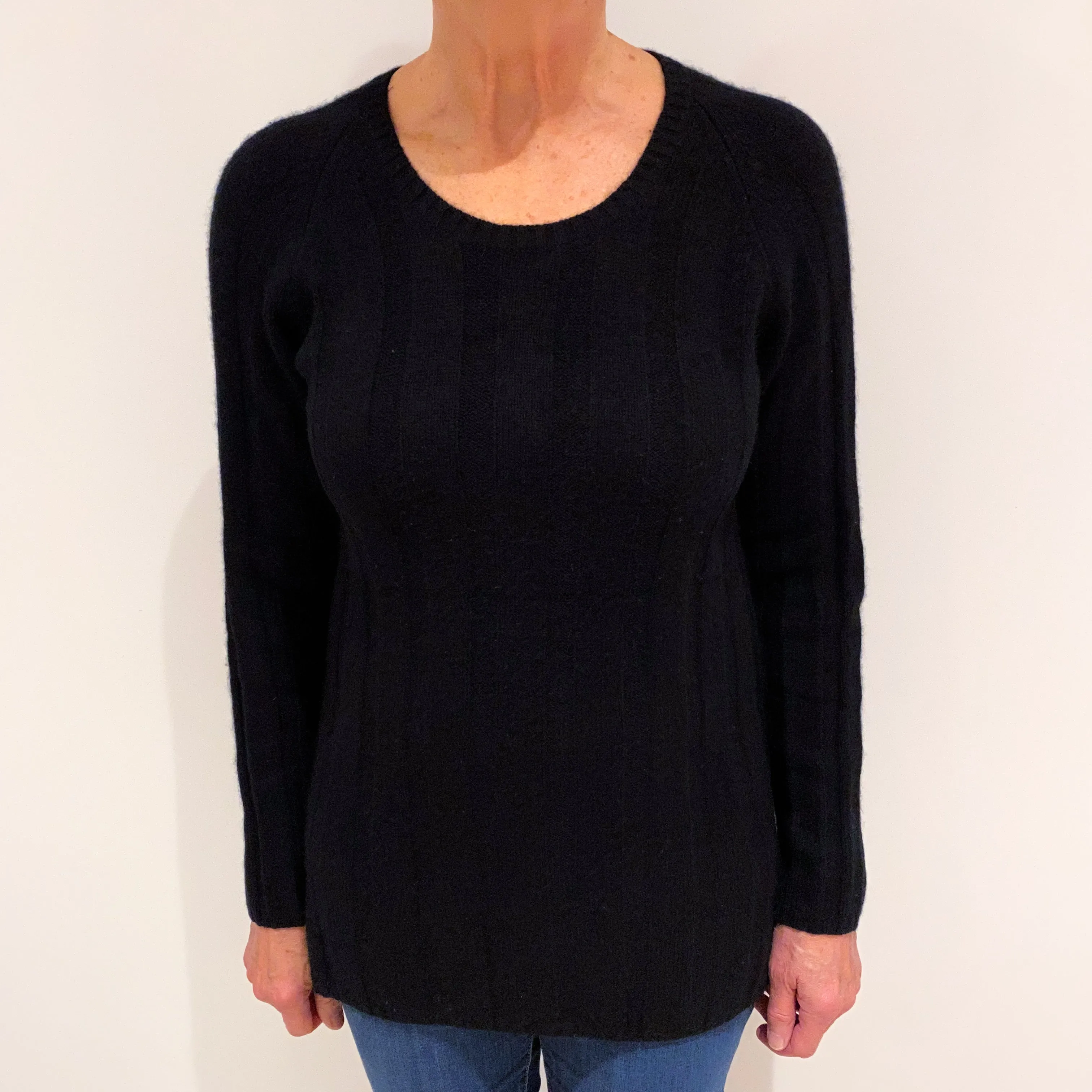 Black Sottish Ribbed Heavy Knit Cashmere Crew Neck Jumper Medium