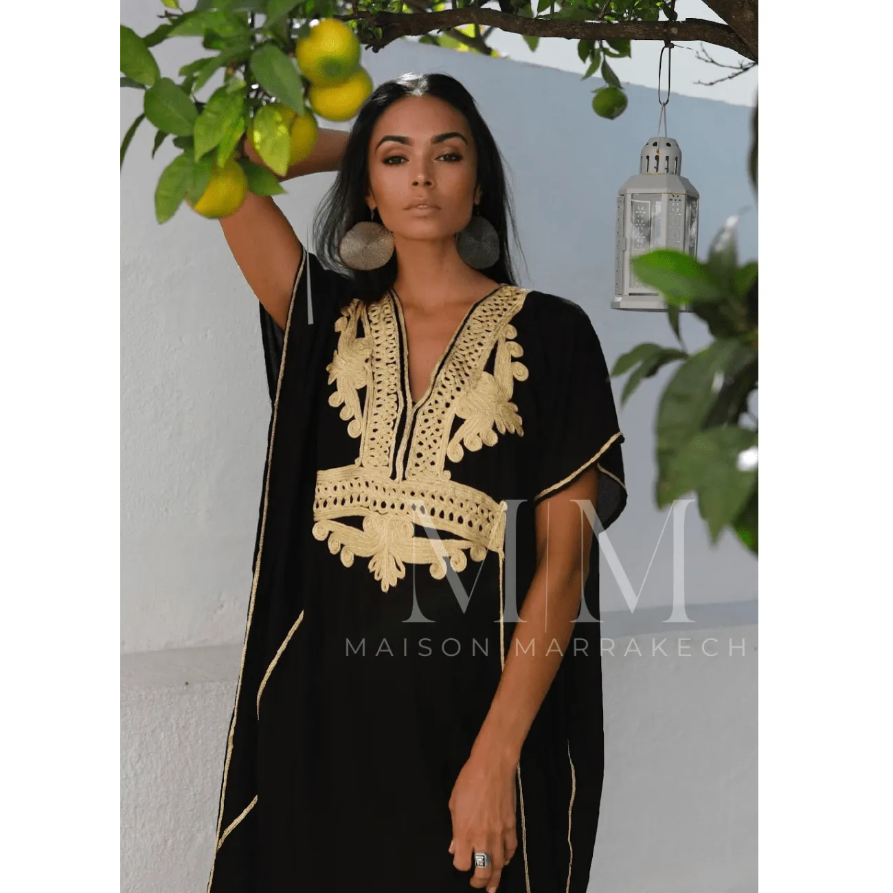 Black with Gold Embroidery Marrakech Resort Kaftan -Moroccan Kaftan