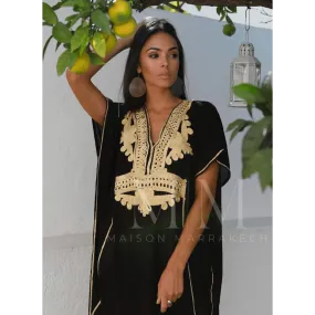 Black with Gold Embroidery Marrakech Resort Kaftan -Moroccan Kaftan