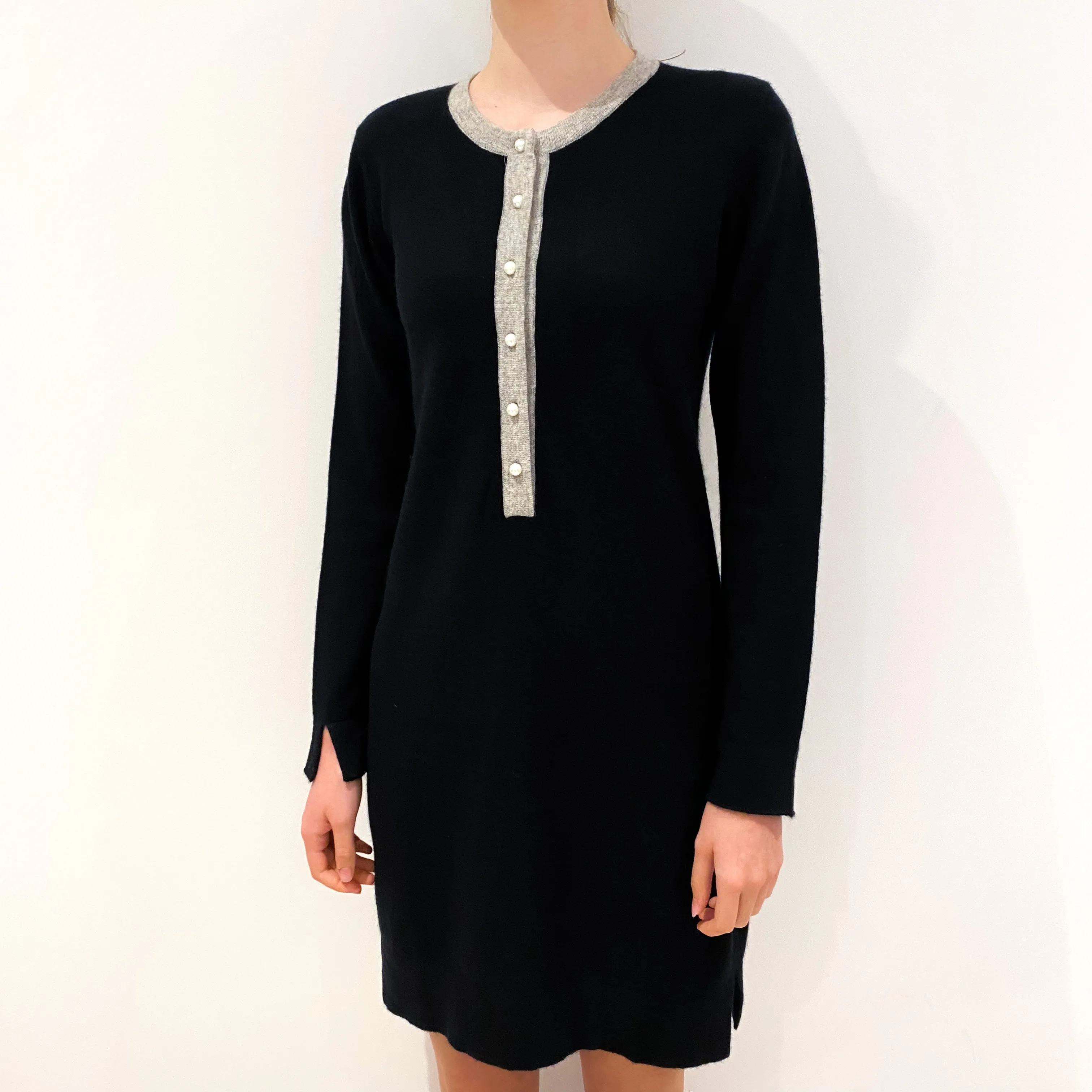 Black with Grey Border Cashmere Dress Extra Small