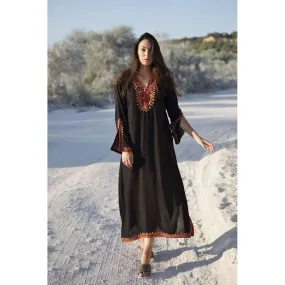 Black with Orange Caftan Kaftan Nadia Maxi Dress-moroccan kaftan