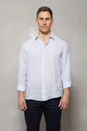 Blake Linen Stripe Shirt: Blue