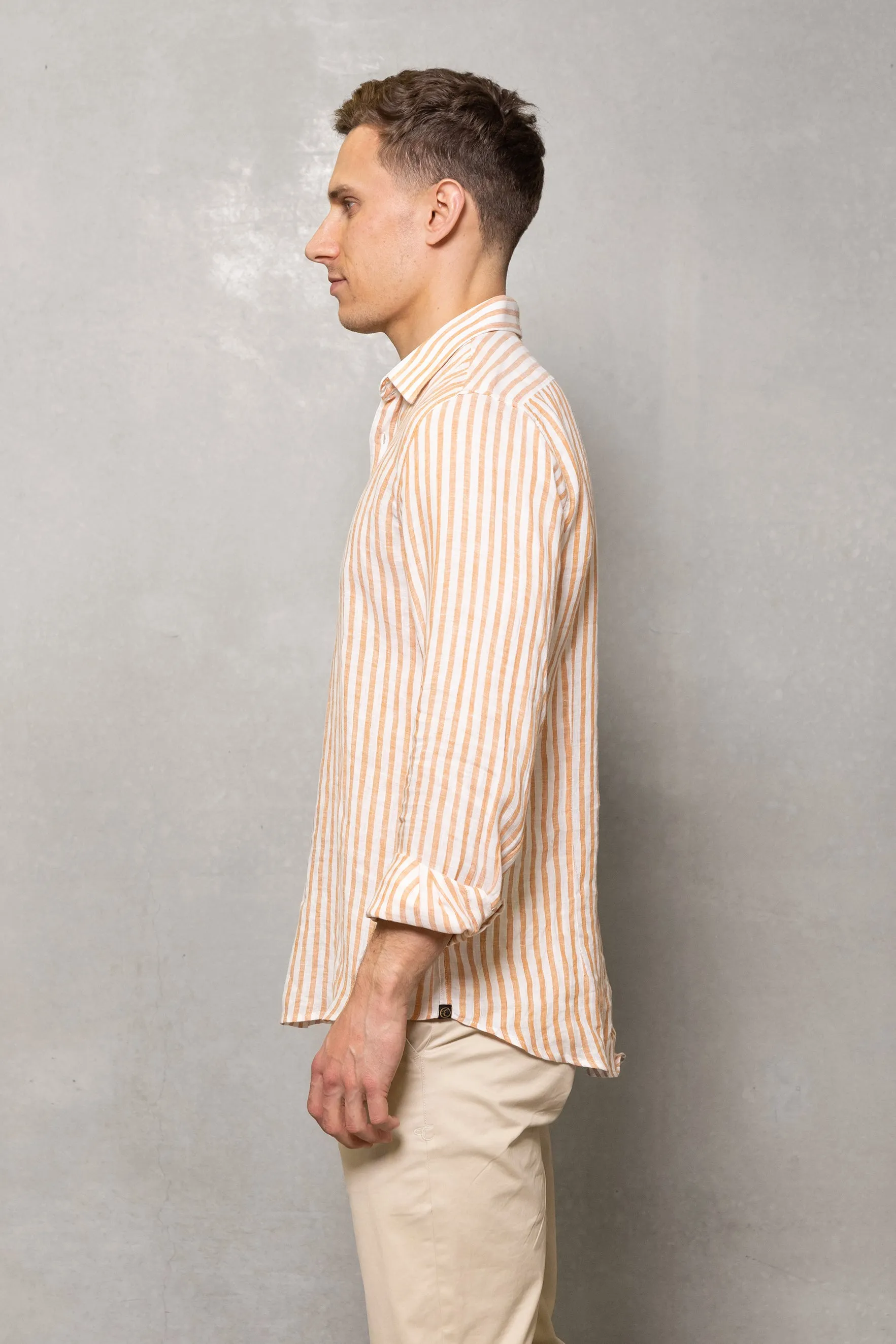 Blake Linen Stripe Shirt: Burnt Orange