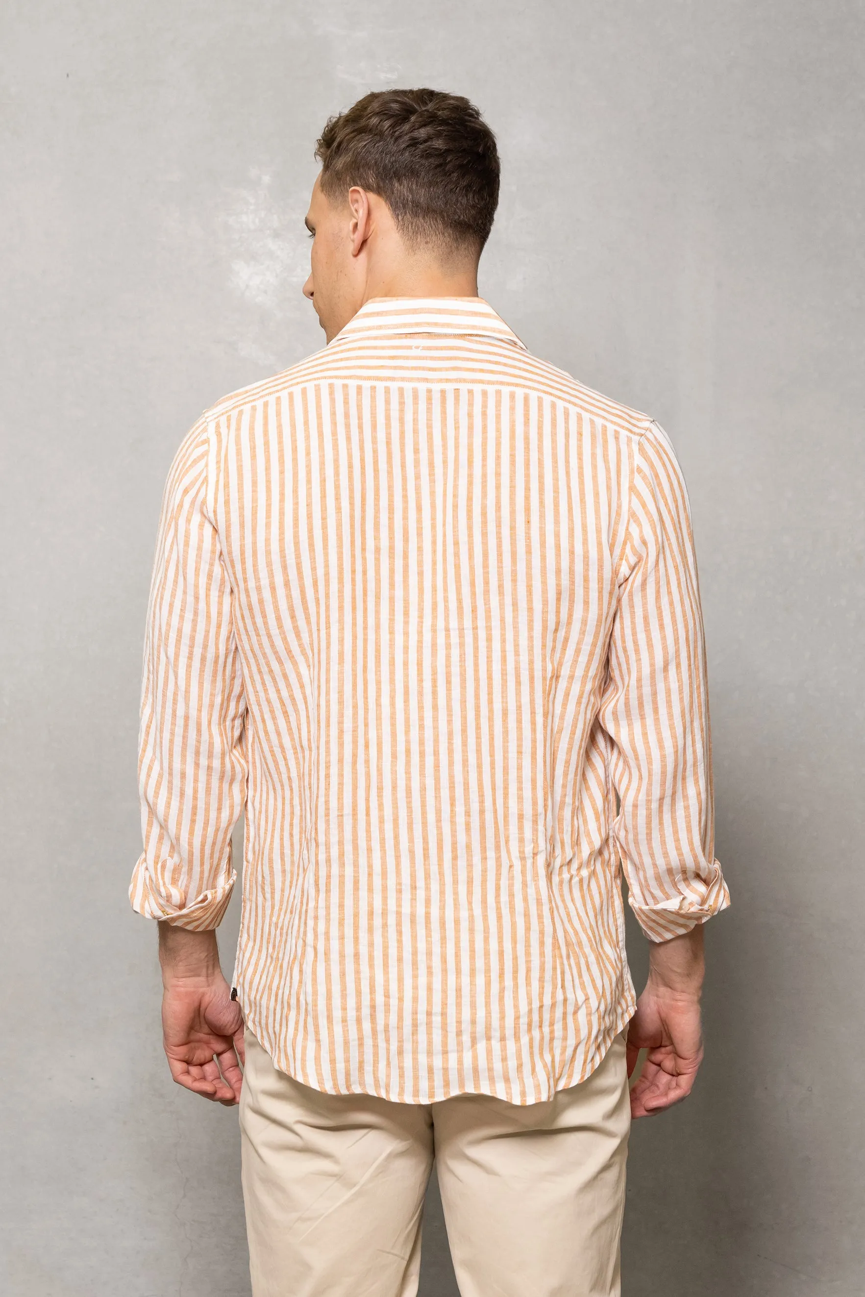 Blake Linen Stripe Shirt: Burnt Orange