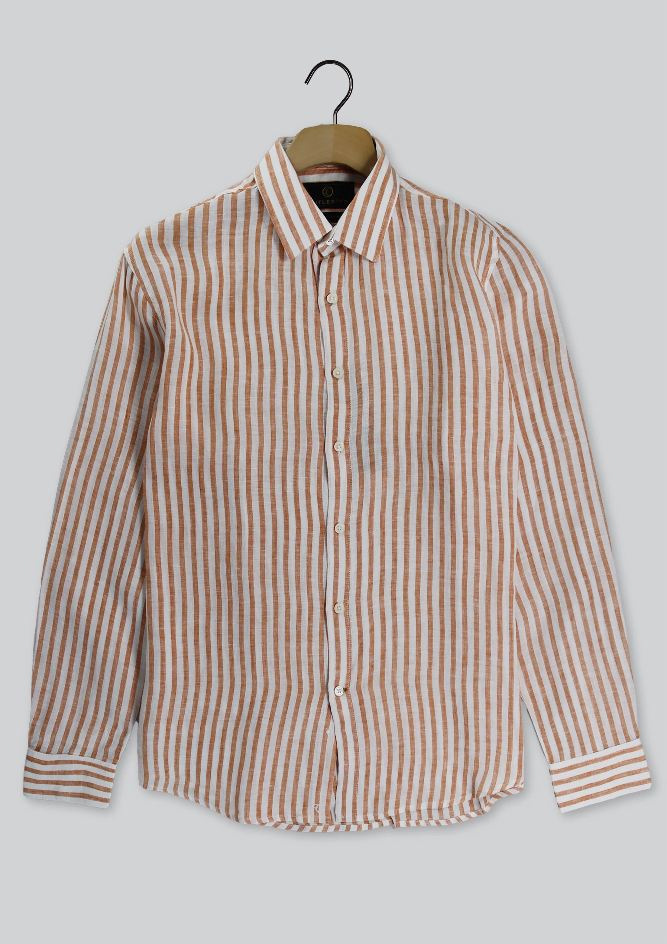 Blake Linen Stripe Shirt: Burnt Orange