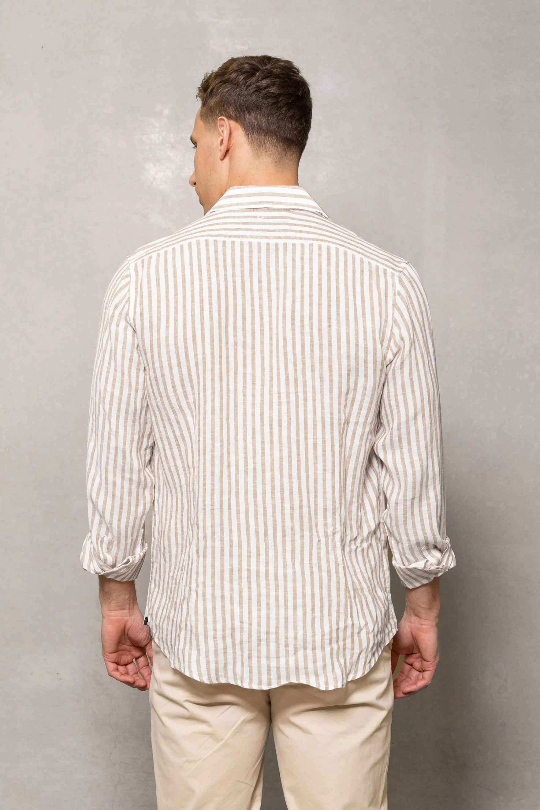 Blake Linen Stripe Shirt: Natural