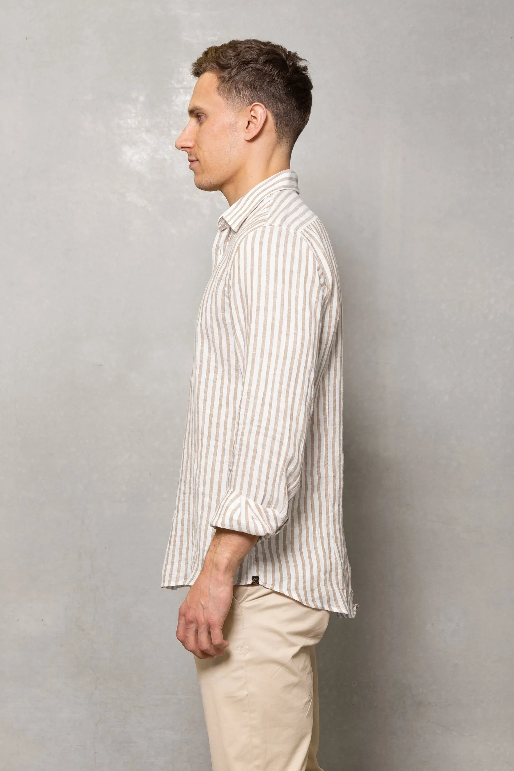 Blake Linen Stripe Shirt: Natural