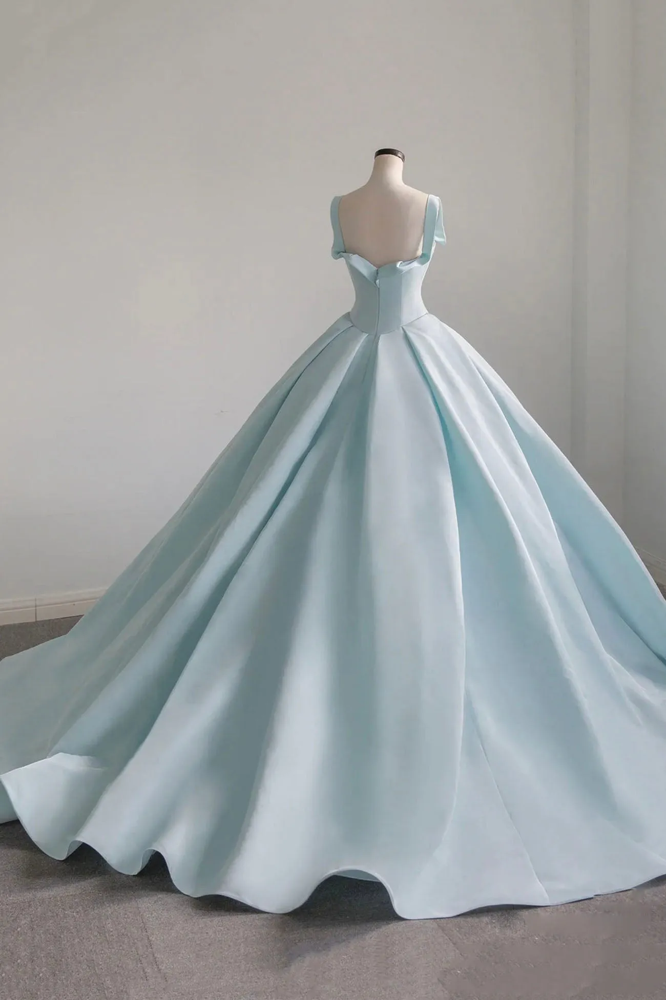 Blue Satin Long Prom Dress, Beautiful A-Line Formal Evening Dress