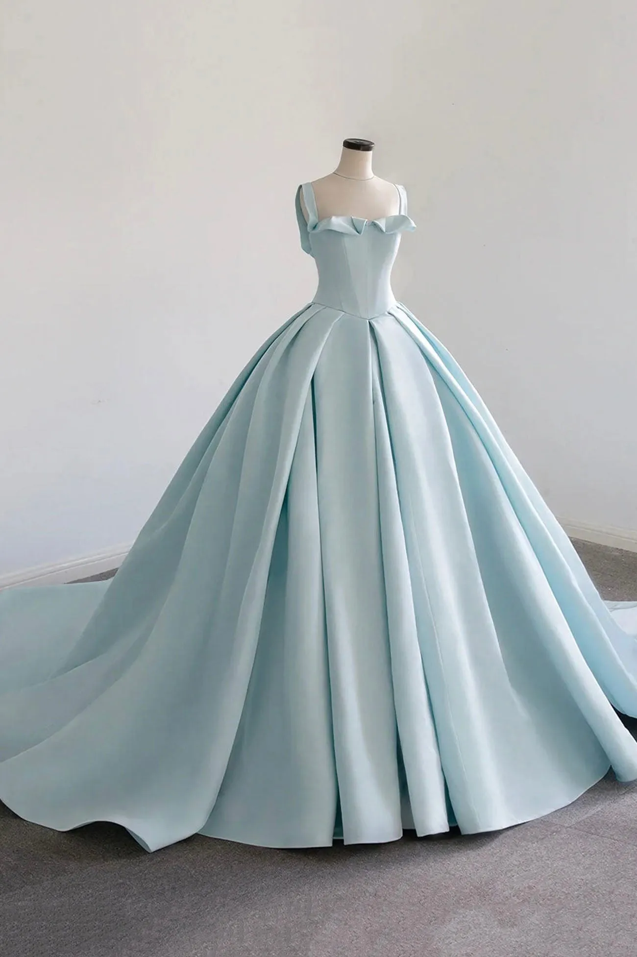 Blue Satin Long Prom Dress, Beautiful A-Line Formal Evening Dress